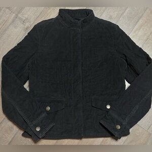 Eddie Bauer Jacket Womens Small Black Quilted Corduroy Coat Mock Neck